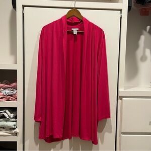 Catherines Cardigan Womens 4X Open Front Long Sleeve Solid Pink Stretch